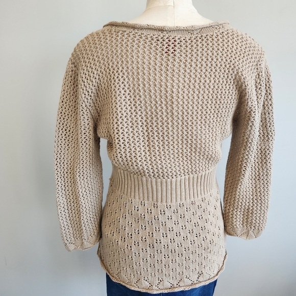 Y2K Vintage 2000s Babydoll Crochet Knit Top Sweater Empire Waist Size Large - Picture 5 of 11